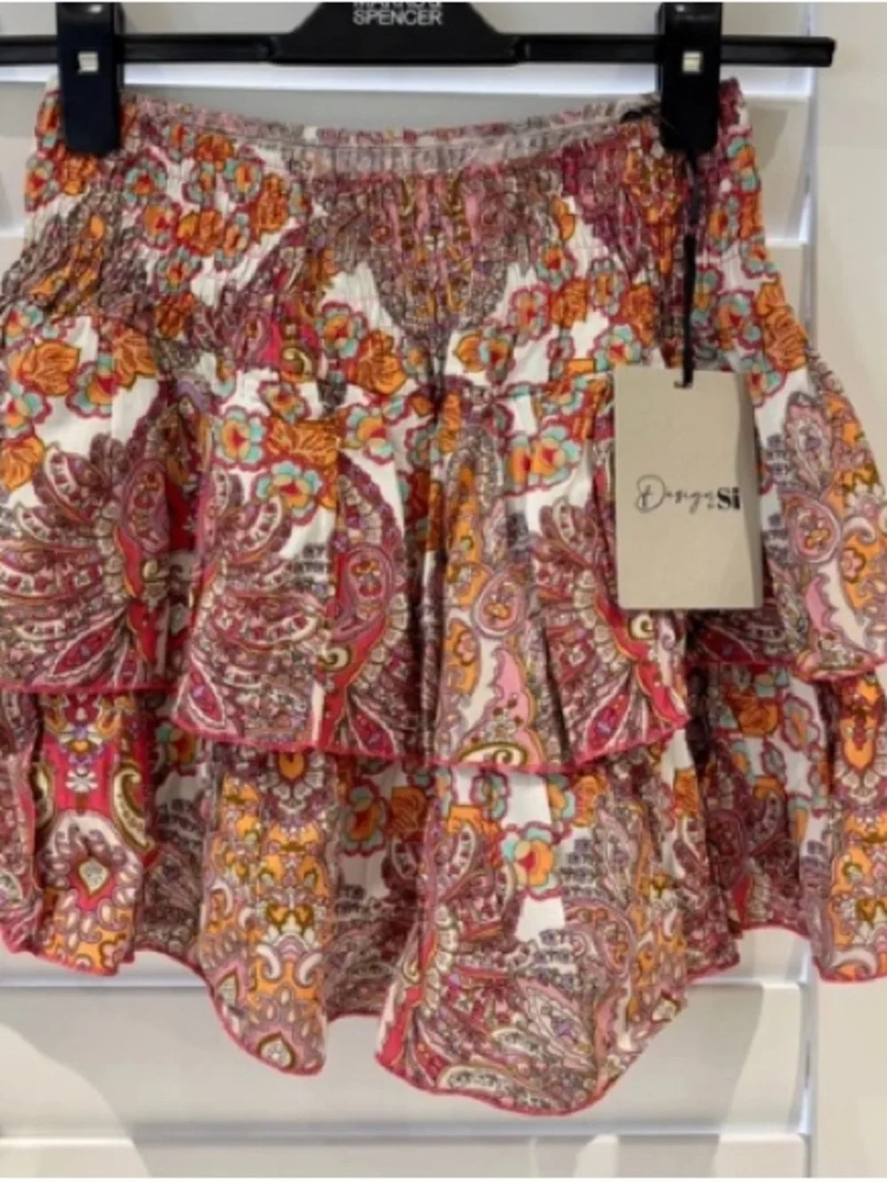 Pink & Orange Paisley Tiered Mini Skirt